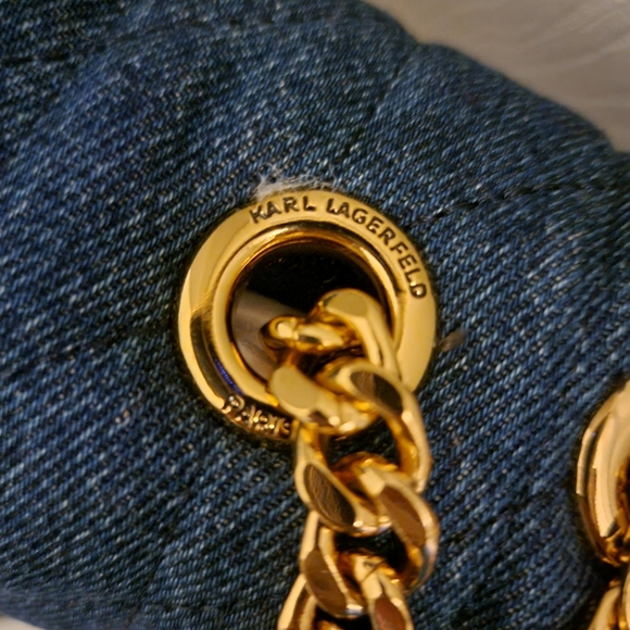 Karl Lagerfeld NWT Denim Blue and Gold Quilted Shoulder Bag - Picture 6 of 10